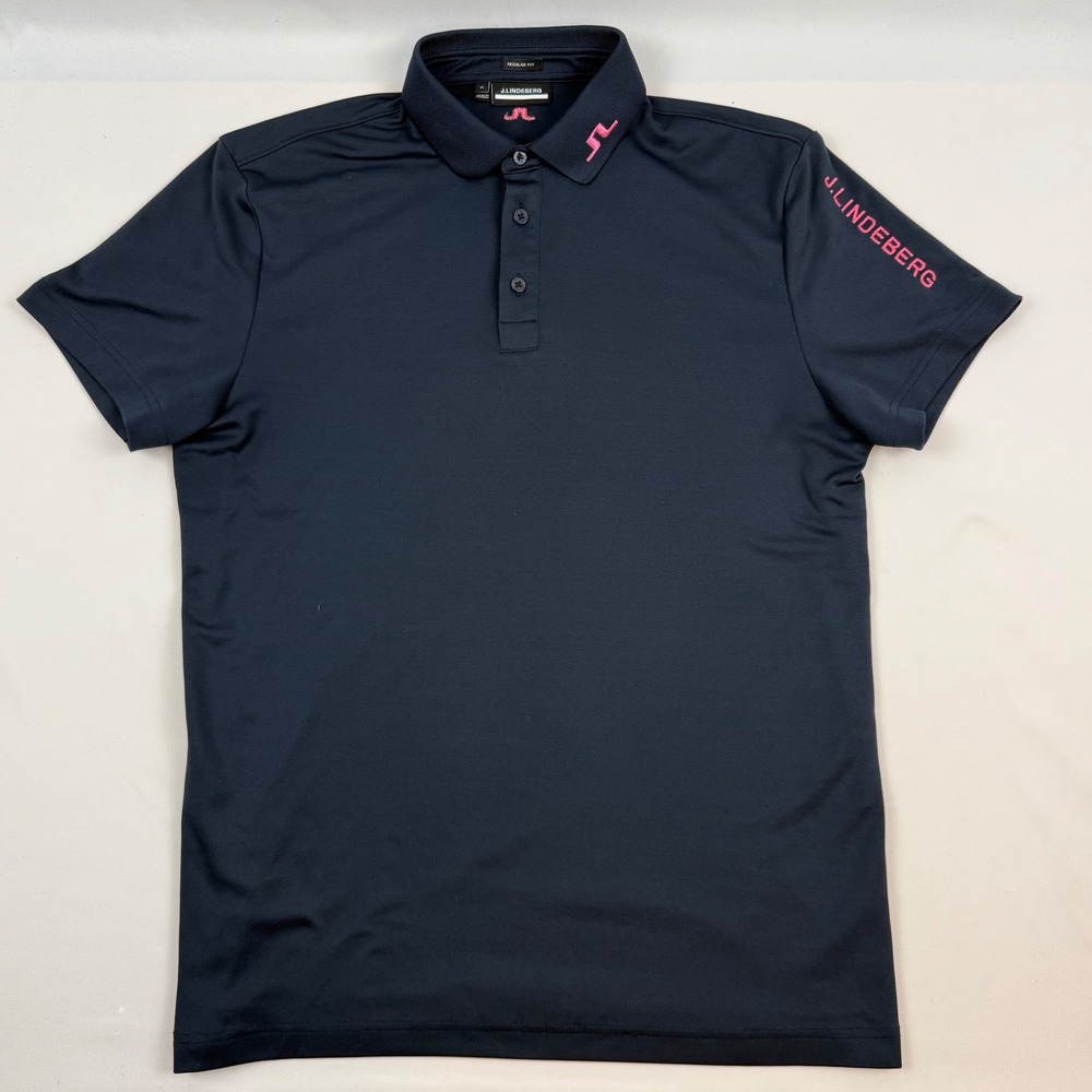J.Lindeberg Mens Saks Regular Fit Golf Polo Navy Blue Pink GMJT06634 Size M